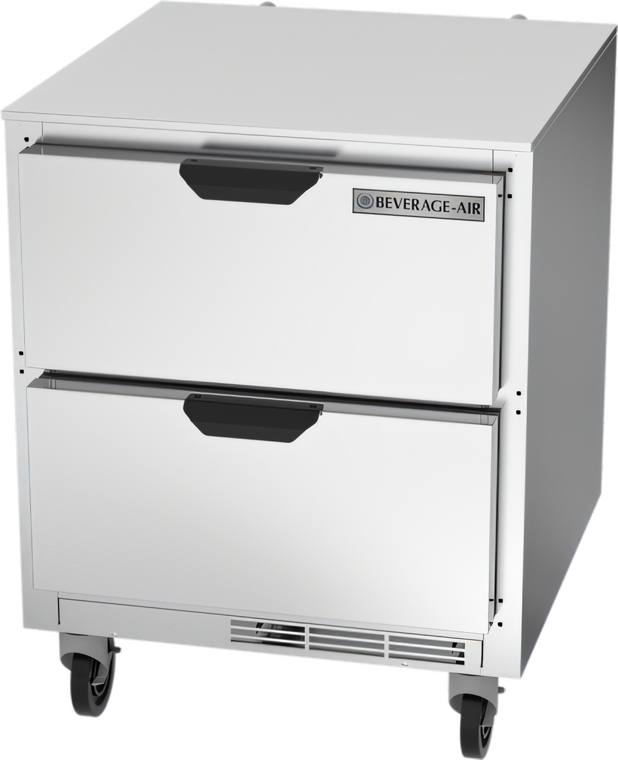 Product image #1 for Beverage-Air 27-Inch One-Section 2-Drawer Undercounter Refrigerator, 5.5 Cu. Ft., Stainless Steel, Rear-Mounted Self-Contained