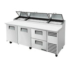 Thumbnail image #1 for True Mfg. - General Foodservice TPP-AT2-93D-2-HC 93.5-Inch 2-Section Pizza Prep Table with 2 Doors, 2 Drawers & White Poly Cutting Board