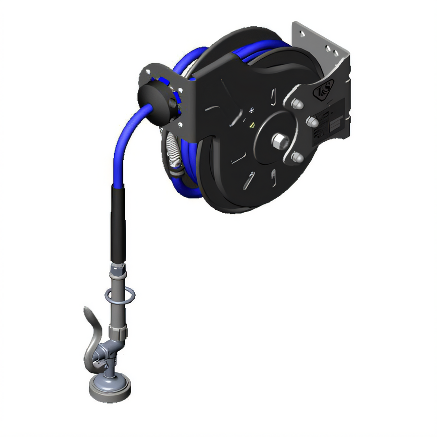Product image #1 for T&S Brass B-7212-01M Open Epoxy-Coated Retractable Hose Reel — 3/8" x 15' Hose with 1.15 GPM Spray Valve