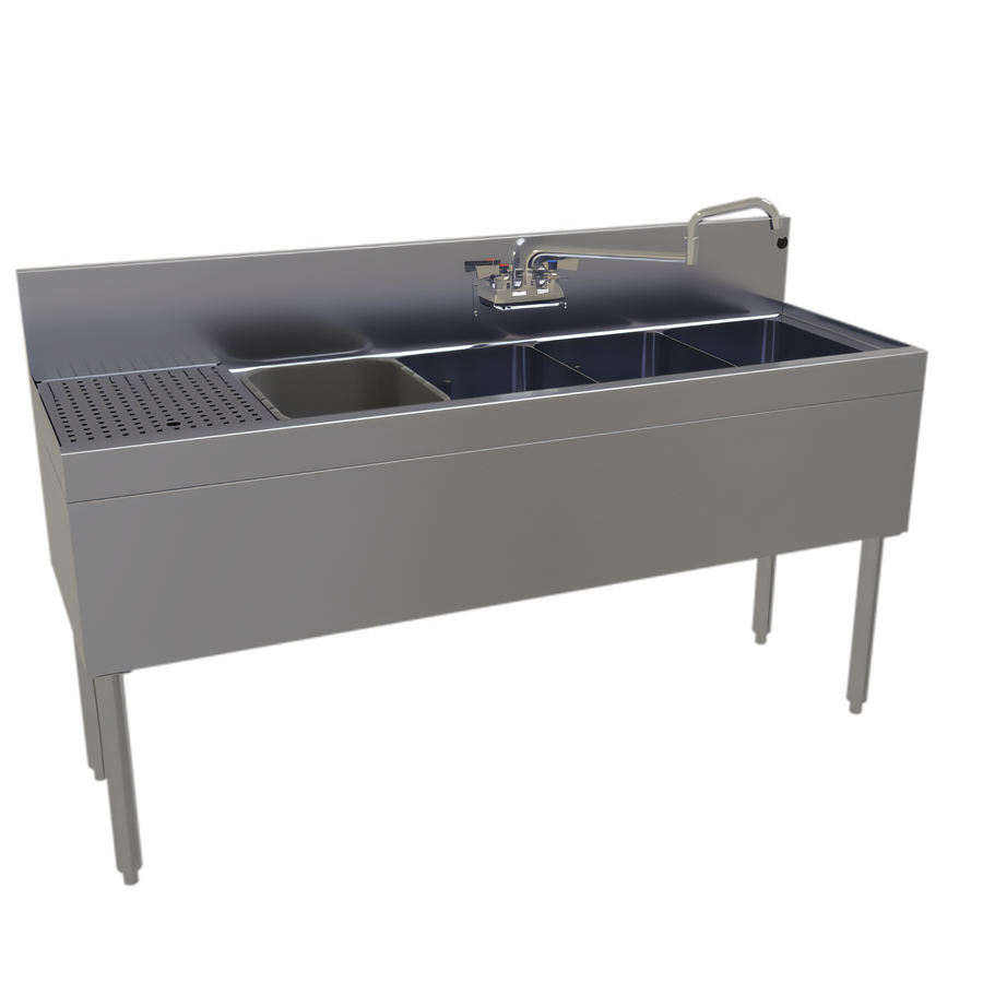 Product image #1 for Glastender Stainless Steel Four-Compartment Underbar Sink Unit with Left Drainboard, 60-Inch x 19-Inch