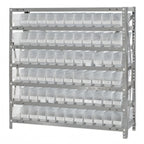 Thumbnail image #1 for Quantum 1239-100CL Heavy-Duty Stationary Wire Shelving Unit with 72 Clear Bins, 7 Shelves, 12"D x 36"W x 39"H