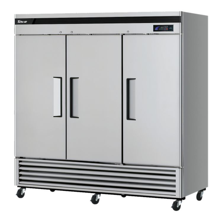 Product image #1 for Turbo Air Super Deluxe Three-Section Reach-In Freezer, 63.8 Cu. Ft., Solid Doors, Bottom Mount, 115V