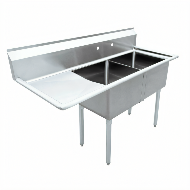 Product image #1 for Omcan 2-Compartment Pot Sink with Left-Hand Drainboard, 18" x 18" x 11" Bowls, 304 Stainless Steel