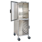 Thumbnail image #1 for Dinex DXPER18L Mobile Aluminum Display Cabinet Pan Rack, 2 Compartments, 18-Pan Capacity, Clear Doors, Removable Slides