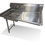 Thumbnail image #1 for Steel Works Stainless SWUDT-48L 48" Undercounter Left-Side Stainless Steel Dish Table with 20" x 20" x 5" Pre-Rinse Bowl and 9" Splash