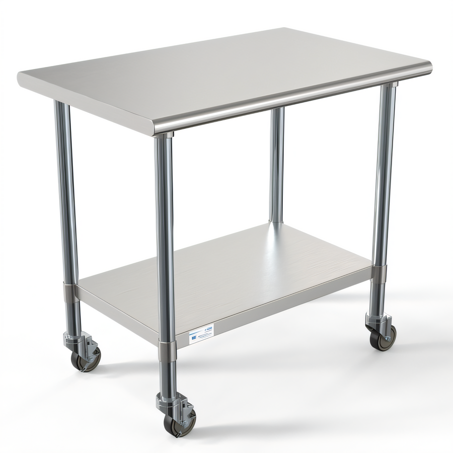 Product image #1 for KoolMore 36 Inch x 24 Inch 18-Gauge 304 Stainless Steel Work Table with Undershelf and 5-Inch Locking Casters
