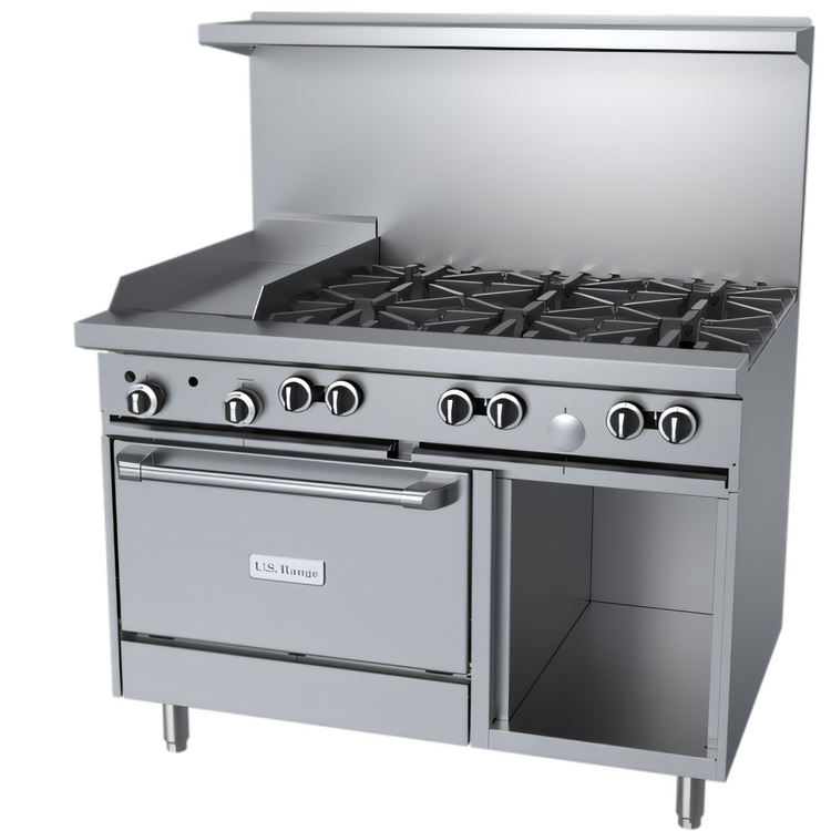 Product image #1 for Garland US Range U-Series 48-Inch Gas Restaurant Range with 6 Open Burners, 12-Inch Griddle, and Standard Oven