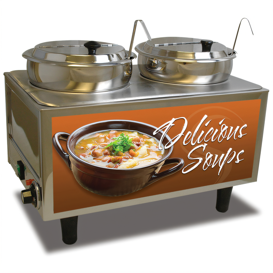 Product image #1 for Winco Benchmark Countertop Soup Station Warmer with (2) 7-Qt Wells, Hinged Inset Lids and Ladles