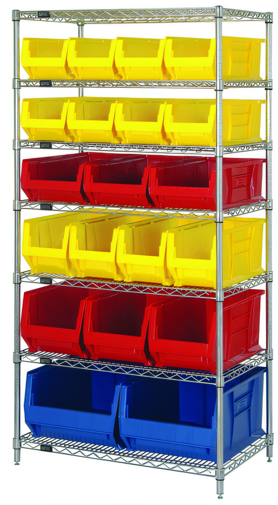 Product image #1 for Quantum 36 x 24 x 74 Inch Chrome Plated Stationary Bin Wire Shelving System with 7 Shelves