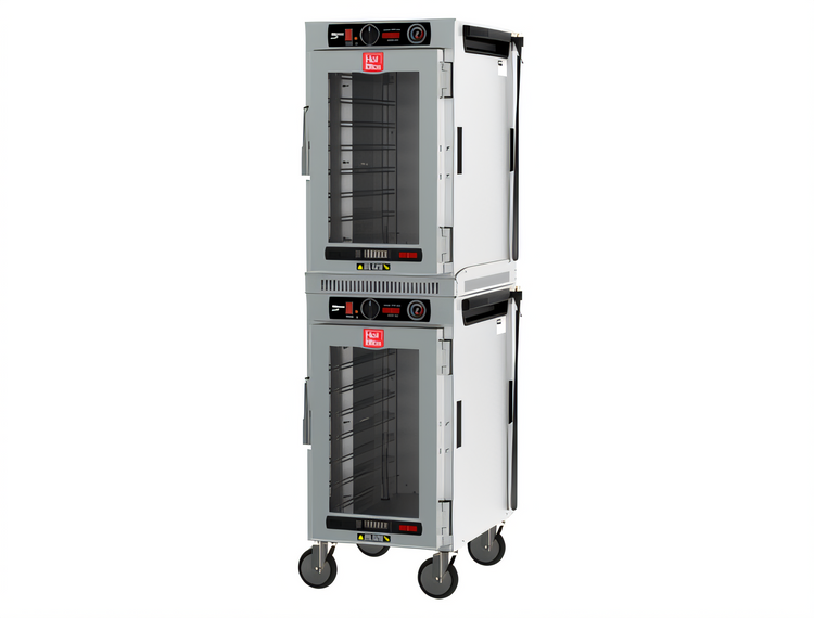 Product image #1 for Metro HotBlox Narrow Mobile Dual-Cavity Pass-Thru Insulated Holding Cabinet with Clear Front and Solid Rear Doors