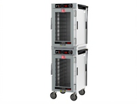 Metro HotBlox Narrow Mobile Dual-Cavity Pass-Thru Insulated Holding Cabinet with Clear Front and Solid Rear Doors