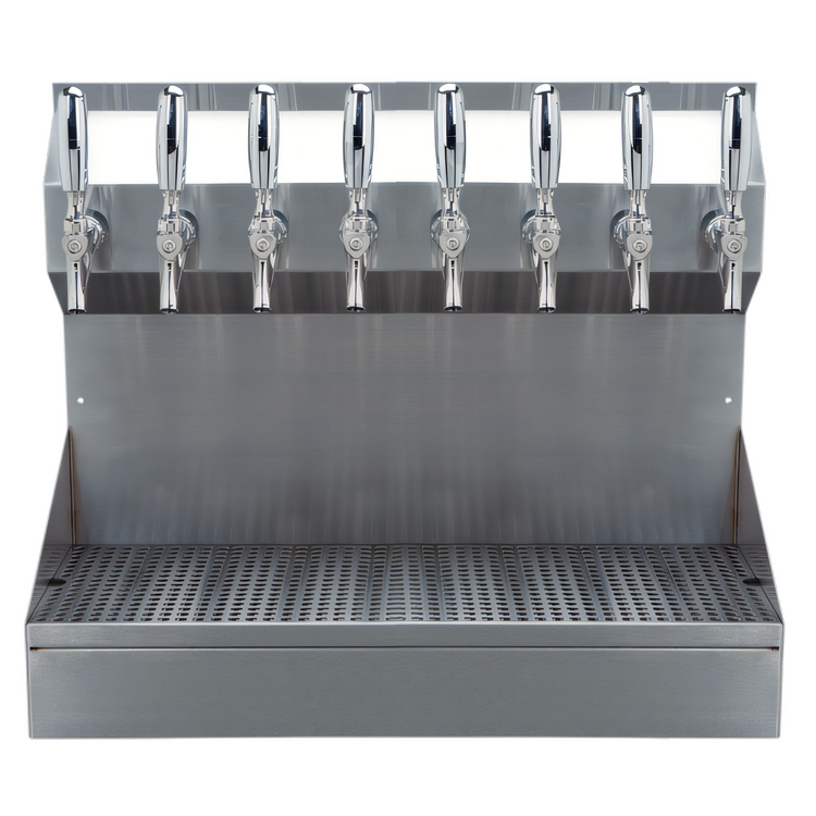 Product image #1 for Kronos 8-Faucet Wall-Mount Glycol-Cooled Draft Tower with Drip Tray, Brushed Stainless Steel