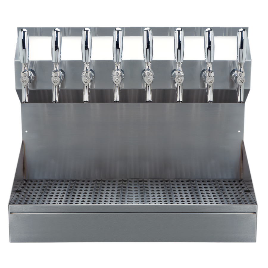 Product image #1 for Kronos 8-Faucet Wall-Mount Glycol-Cooled Draft Tower with Drip Tray, Brushed Stainless Steel