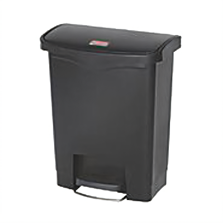 Product image #1 for Rubbermaid Commercial Slim Jim 8 Gallon Resin Front Step Trash Can with Hinged Lid, Black