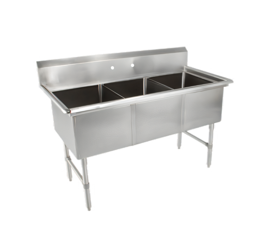 Product image #1 for John Boos B-Series 3-Compartment Floor Model Stainless Steel Sink, 59-1/8 x 29-1/2 x 44 Inches, 18 x 24 x 14 Inches Bowls, 10-Inch Backsplash, 1 Set Faucet Holes