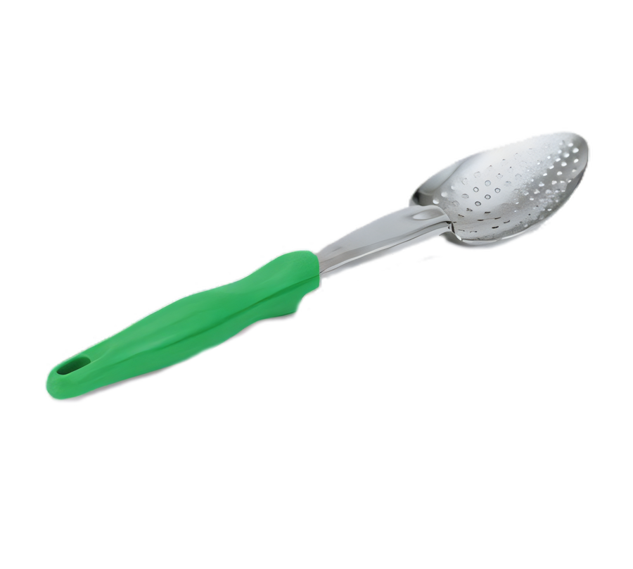 Product image #1 for Vollrath Ergo Grip™ Heavy-Duty Perforated Serving Spoon, 13-13/16 Inch, Green Nylon Handle