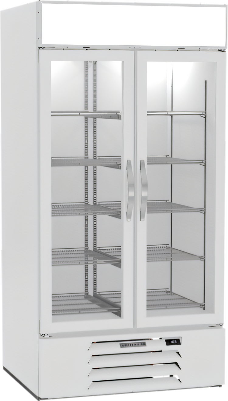 Product image #1 for Beverage-Air MarketMax Two-Section Reach-In Glass Door Freezer Merchandiser, White, Bottom-Mount, 35.08 Cu. Ft.