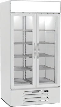 Beverage-Air MarketMax Two-Section Reach-In Glass Door Freezer Merchandiser, White, Bottom-Mount, 35.08 Cu. Ft.