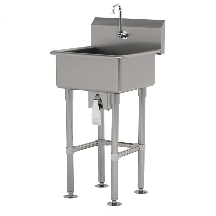 Product image #1 for Advance Tabco Freestanding Stainless Steel Service Sink with Knee Valve, Gooseneck Spout, and 24 x 18 x 8 Inch Bowl