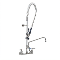 EverSteel 8-Inch Centers Wall-Mount Pre-Rinse Mixing Faucet with 12-Inch Swing Nozzle and 44-Inch Hose