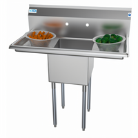 KoolMore 38-Inch Freestanding 1-Compartment 18-Gauge Stainless Steel Sink with Dual Drainboards and Backsplash