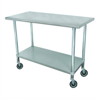 Advance Tabco Special Value Series 72-Inch x 30-Inch Flat Top Mobile Work Table with Adjustable Undershelf and Casters