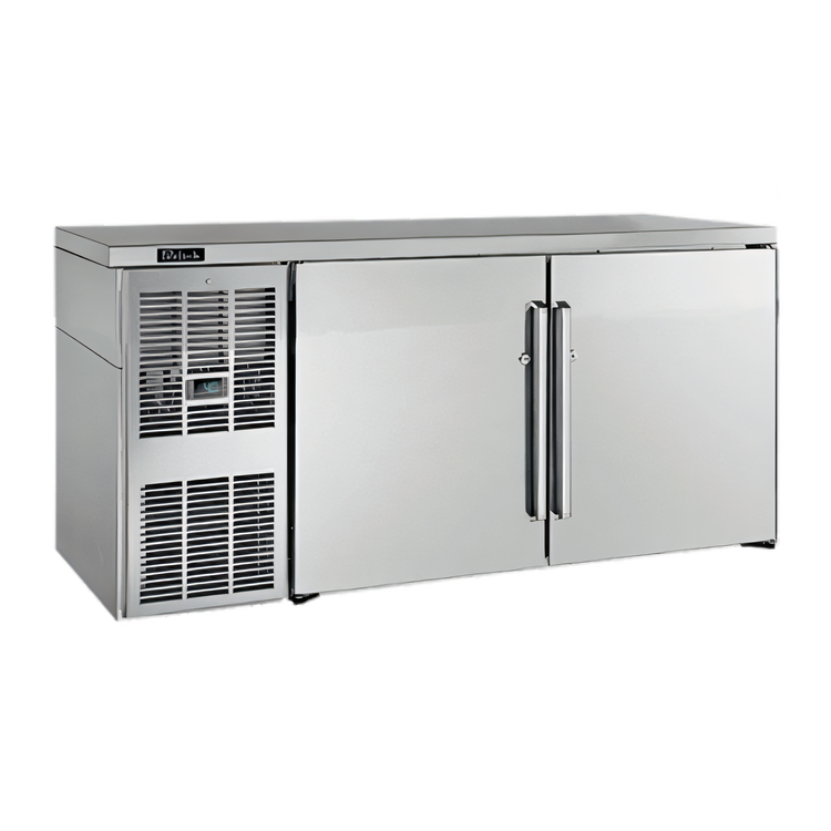 Product image #1 for Perlick Low-Profile 3-Door Self-Contained Side-Mount Back Bar Refrigerator, 84" W, 20.7 Cu. Ft., Black Exterior