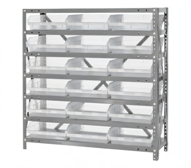 Product image #1 for Quantum Heavy-Duty Stationary Wire Shelving Unit with 7 Shelves and 18 Clear Bins, 36 x 12 x 39 Inches