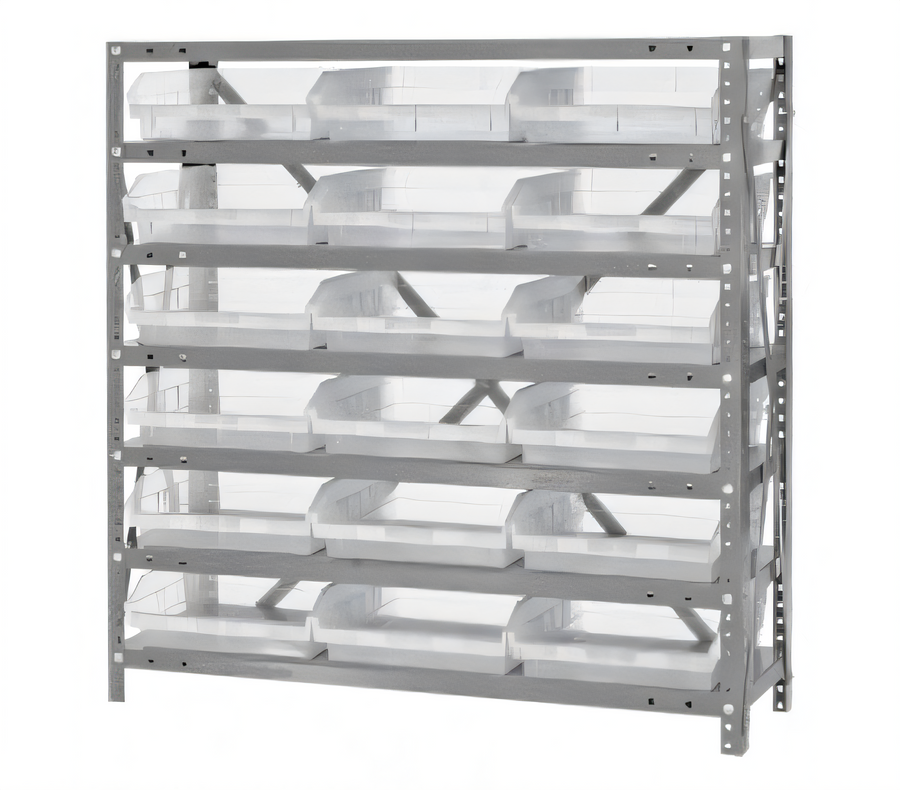 Product image #1 for Quantum Heavy-Duty Stationary Wire Shelving Unit with 7 Shelves and 18 Clear Bins, 36 x 12 x 39 Inches