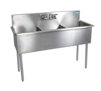 BK Resources Budget 3-Compartment Stainless Steel Sink with 8-Inch Backsplash, 57 x 21-1/2 x 41 Inches