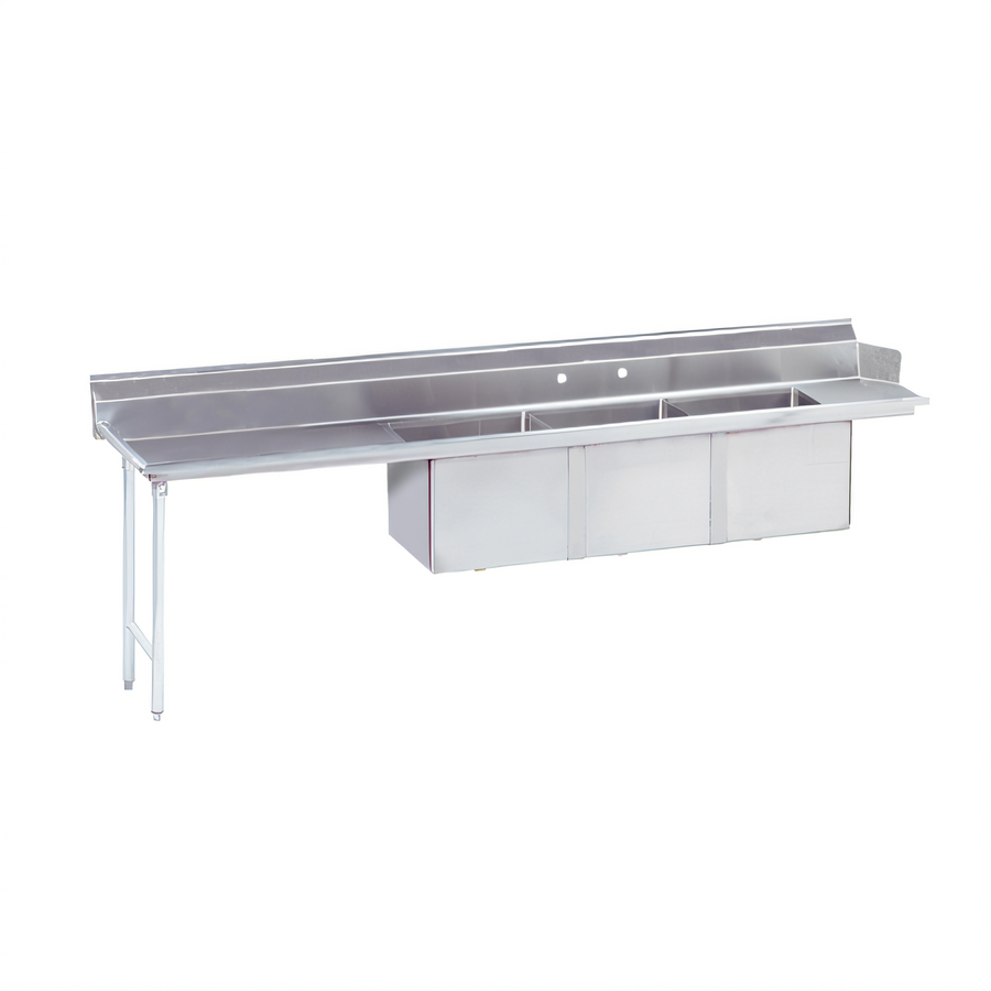 Product image #1 for Advance Tabco Left-Hand 3-Compartment Sink Table Dishtable with 18" x 24" Bowls, 119" Wide, 53" Left Drainboard