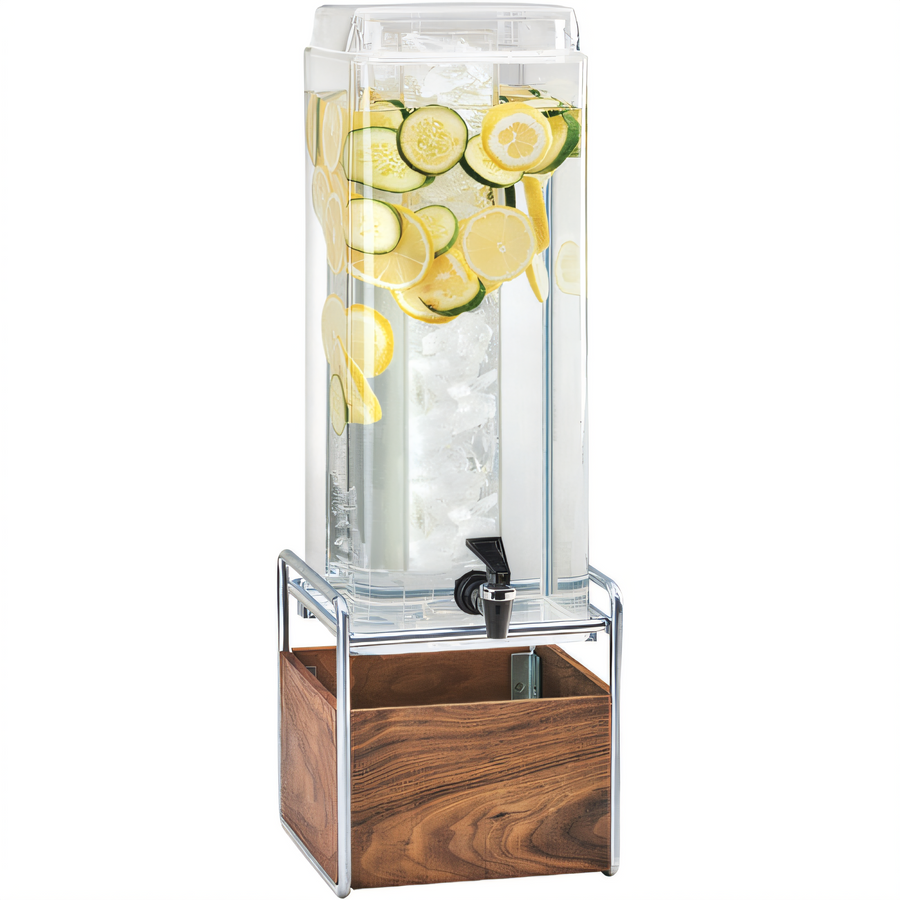 Product image #1 for Cal-Mil Mid-Century 3 Gallon Single Beverage Dispenser with Infusion Chamber, Walnut Base and Chrome Frame