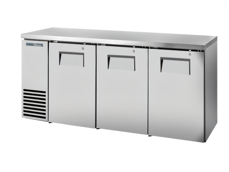 Product image #1 for True Two-Section Back Bar Cooler with 3 Solid Locking Doors, 72-1/8 Inch Wide, Stainless Steel
