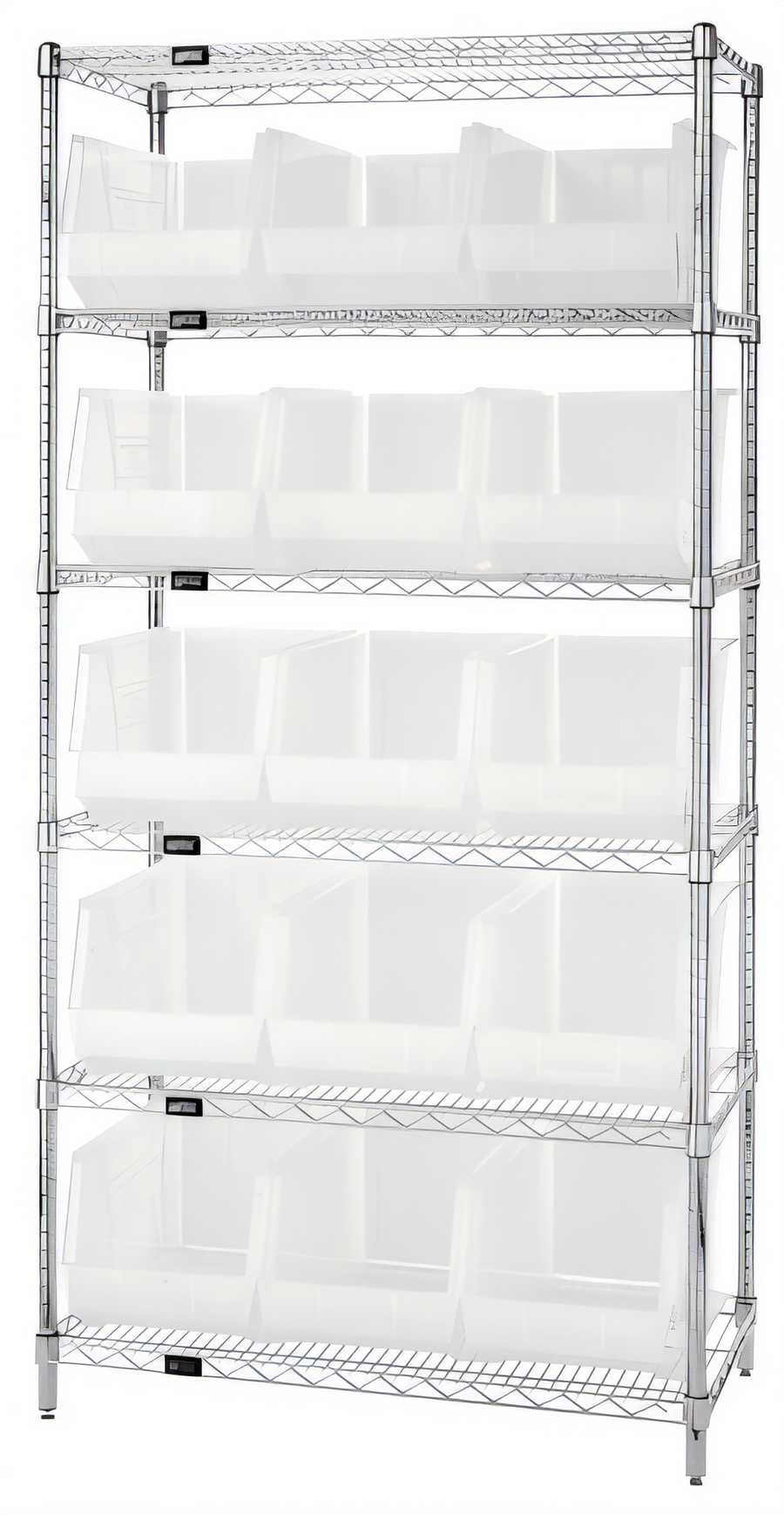 Product image #1 for Quantum Chrome-Plated Wire Shelving Bin Storage System with 6 Shelves and 15 Clear Containers