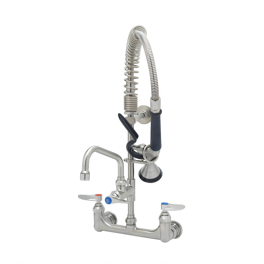 Product image #1 for EverSteel 8-Inch Adjustable-Center Wall Mount Pre-Rinse Unit with Add-On Faucet, 6-Inch Swing Nozzle, and 1.15 GPM Spray Valve
