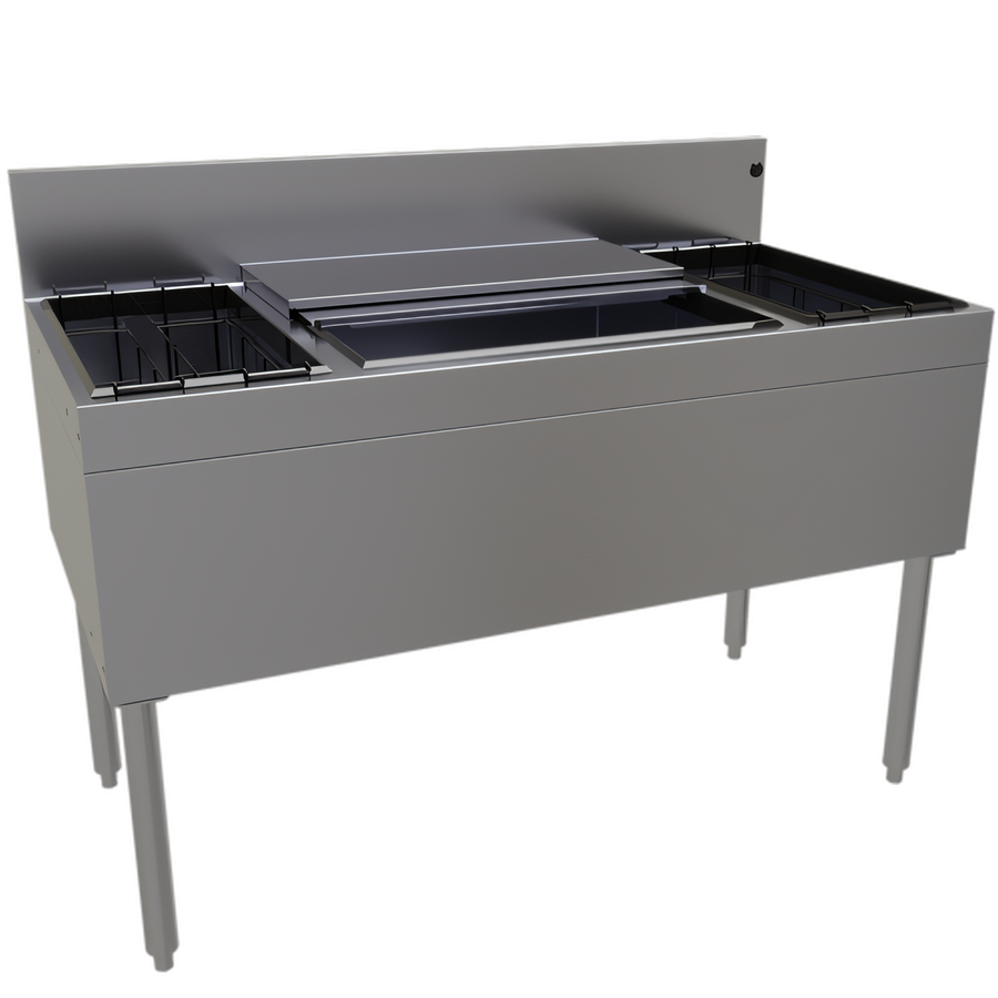 Product image #1 for Glastender 48-Inch Underbar Combo Ice Bin/Cocktail Unit with 10-Circuit Cold Plate and Dual Bottle Wells
