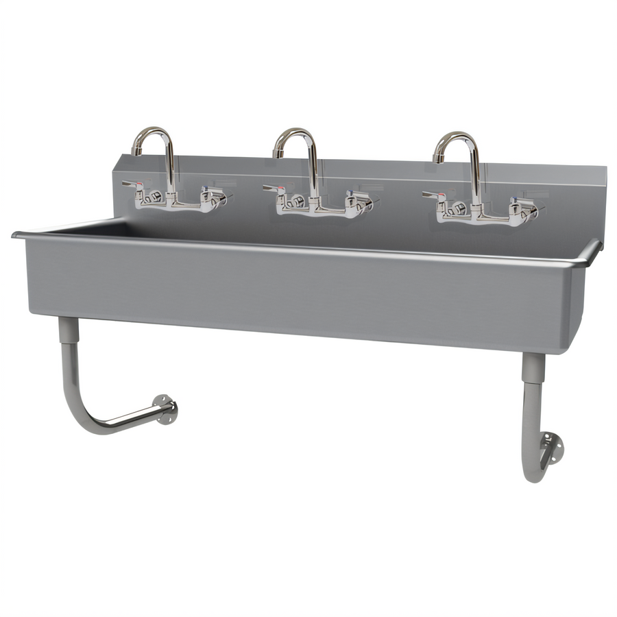 Product image #1 for Wall-Mounted 3-Station Multiwash Hand Wash Sink with 3 Gooseneck Faucets, 60 Inch