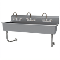 Wall-Mounted 3-Station Multiwash Hand Wash Sink with 3 Gooseneck Faucets, 60 Inch