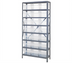 Thumbnail image #1 for Quantum Heavy-Duty Stationary Wire Shelving Unit with 8 Shelves and 21 Clear Bins, 36-Inch Wide x 12-Inch Deep x 75-Inch High