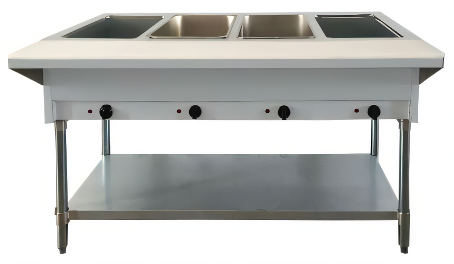 Product image #1 for Omcan USA Natural Gas Open Well Steam Table with 4 Full-Size Pan Capacity, Cutting Board, and Undershelf