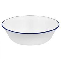 Corelle Essentials 18 oz Rectangular Vitrelle Glass Bowl, White with Blue Rim