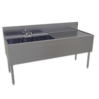 Glastender Three-Compartment Stainless Steel Underbar Sink Unit with Right Drainboard and Faucet, 66 Inch x 24 Inch