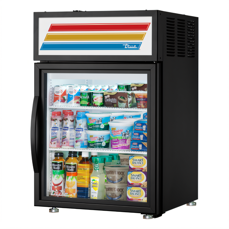 Product image #1 for True Countertop Glass Door Merchandiser Refrigerator, 1 Door, 2 Shelves, Black Exterior