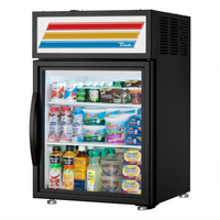 True Countertop Glass Door Merchandiser Refrigerator, 1 Door, 2 Shelves, Black Exterior