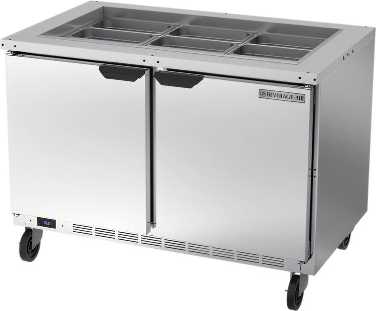 Product image #1 for Beverage-Air 48-Inch Two-Section Salad Top Refrigerated Prep Table with Solid Hinged Doors