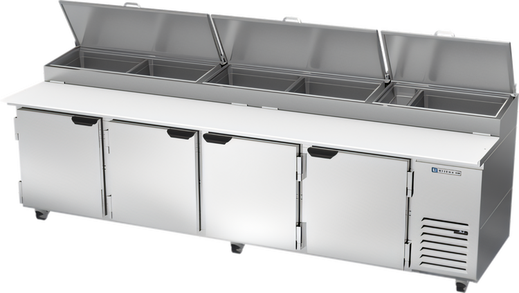 Product image #1 for Beverage-Air DP119HC Four-Door Deli/Pizza Prep Table, 119-Inch, 42.2 Cu. Ft., Side-Mounted Self-Contained Refrigeration