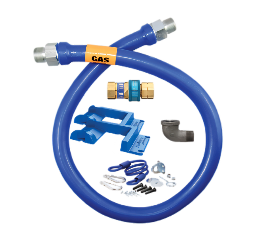 Product image #1 for Dormont Blue Hose Moveable Gas Connector with SnapFast Quick Disconnect, 3/4 Inch ID x 60 Inch, Stainless Braid, Blue Antimicrobial PVC Coated