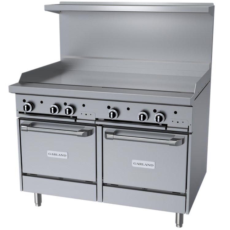 Product image #1 for Garland G Starfire Pro 48-Inch Gas Restaurant Range with 48-Inch Griddle and Two Space-Saver Ovens