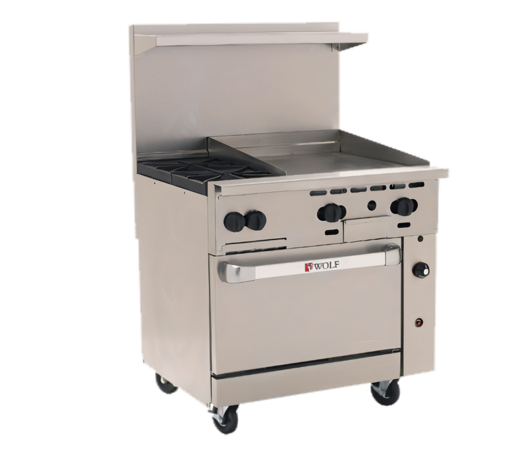 Product image #1 for Wolf Challenger XL 36-Inch Gas Restaurant Range with 2 Open Burners, 24-Inch Griddle, and Standard Oven