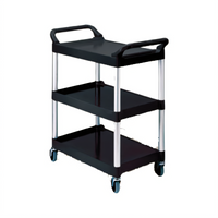 Rubbermaid Commercial Products 3-Shelf Open-Side Plastic Utility Cart with Swivel Casters, Black